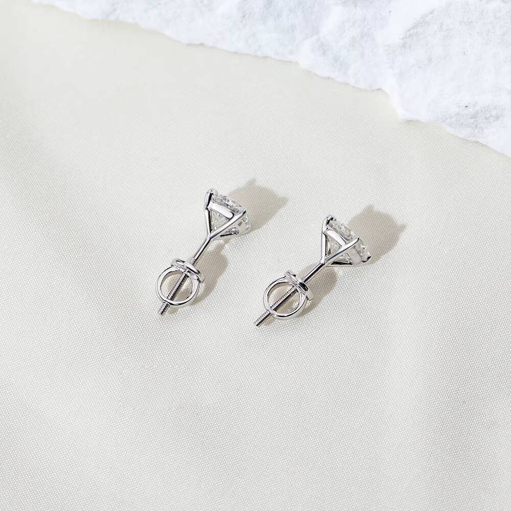 Ready to Ship MSE-880 Good Price 9K White Gold Round Cut Lab Grown Diamond Stud Earrings