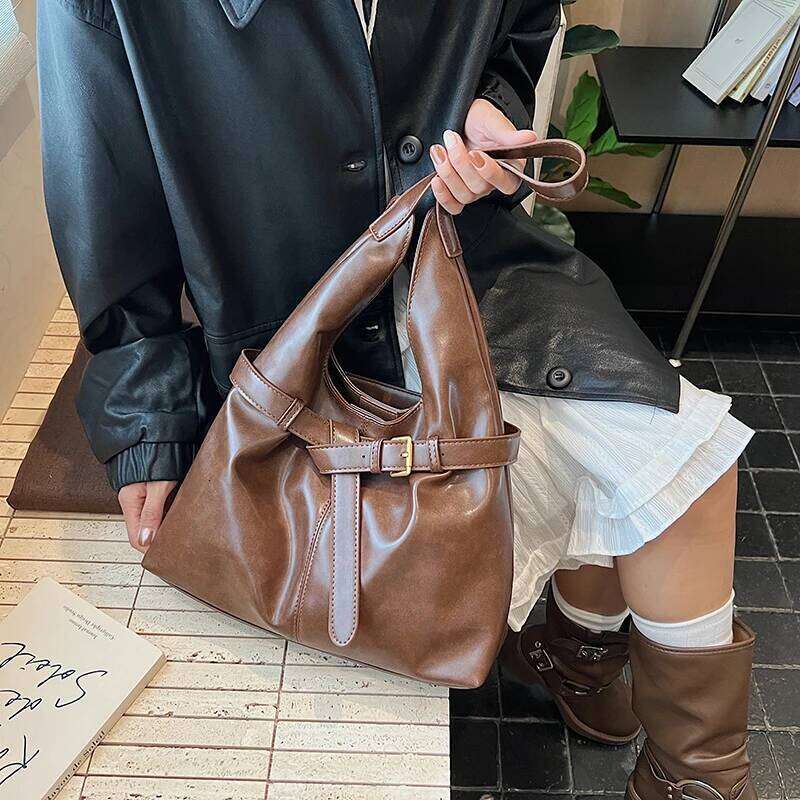 MOODS Retro Underarm Shoulder Hobo Bags For Women 2025 Luxury Handbags PU Leather Pure Color Big Capacity Shopper Totes Z260130