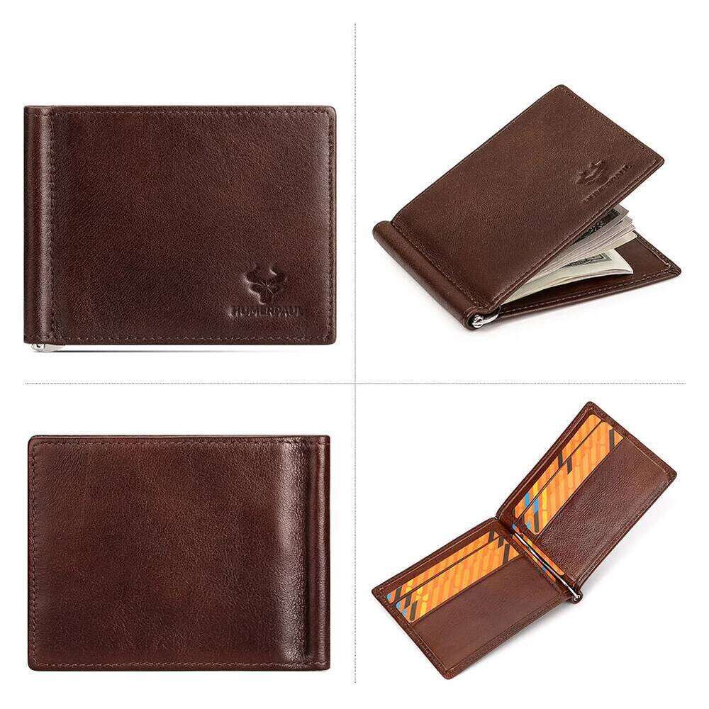 Ultra-thin Men's Clip Wallet Vintage Genuine Leather Bifold Card Holder Mini High Quality Male Money Purse Cartera Z260130