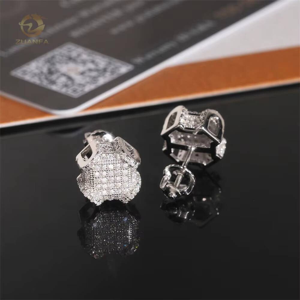 High Quality Silver Jewelry White Gold Diamond Hip Hop Style Moissanite Earrings for Men