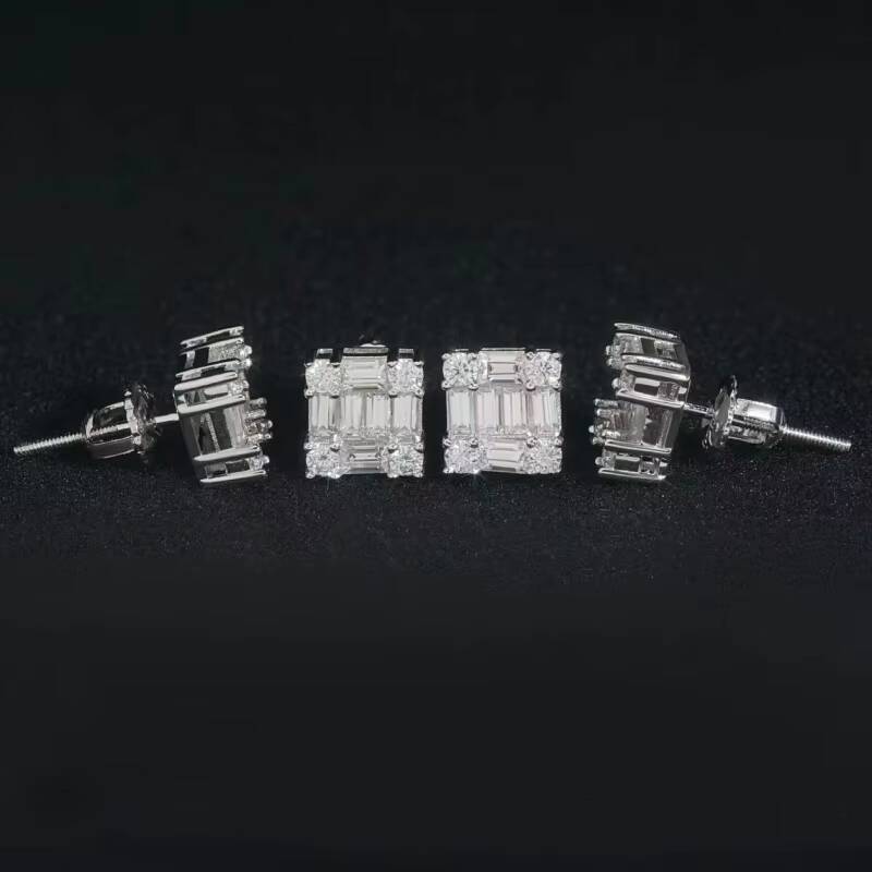 Fast Shipping 10K Solid Gold Fine Jewelry Custom White Gold Earrings Lab Grown Diamond Brilliant Cut Third Party Certified