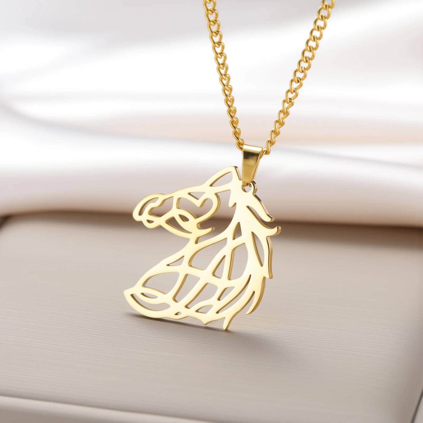 My Shape Geometric Horse Head Pendant Necklaces Women Men Stainless Steel Gold Plated Animal Charm Jewelry Gifts For Friend