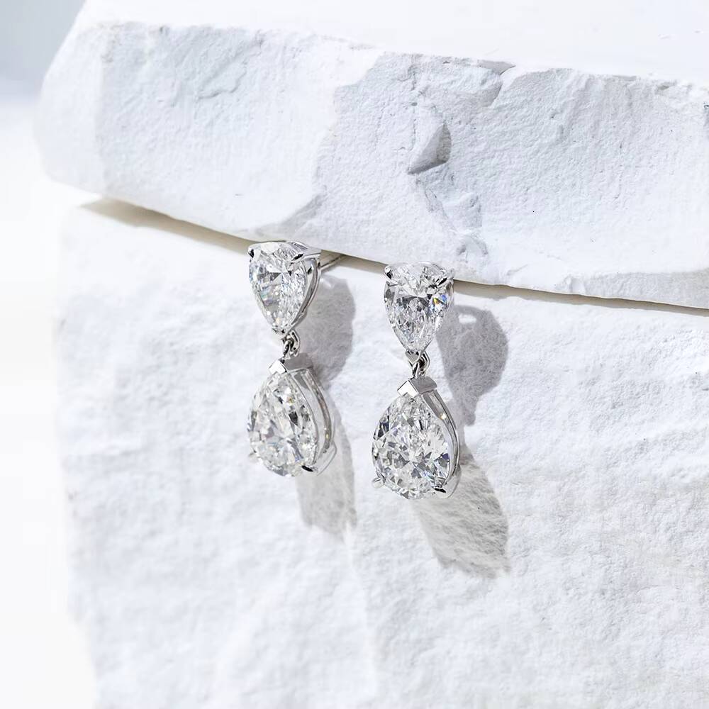 Ready to Ship MSE-719 Trendy Earrings Jewelry 9K White Gold Pear Cut Lab Grown Diamond Stud Earrings