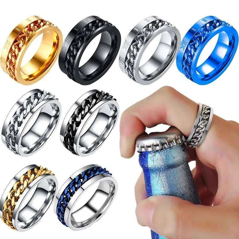 Spinning Anxiety Rings Free Shipping Items For Men Titanium Steel Rotatable Chain Fidget Joint Ring Jewelry Anillos De Hombres XJ260130