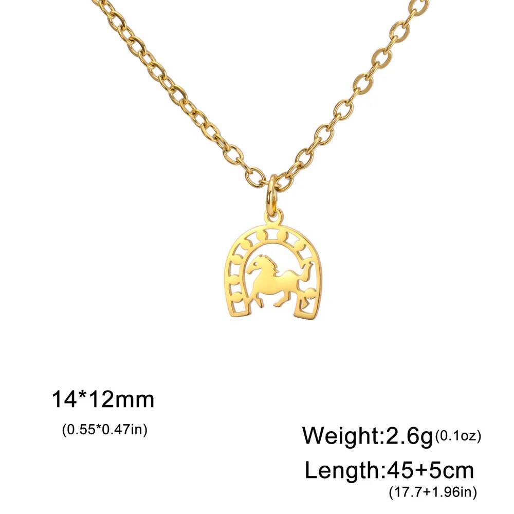 My Shape And Horsehoe Pendant Necklaces For Women Girls Stainless Steel U-Shaped Horse Animal Choker Chain Jewelry Gifts