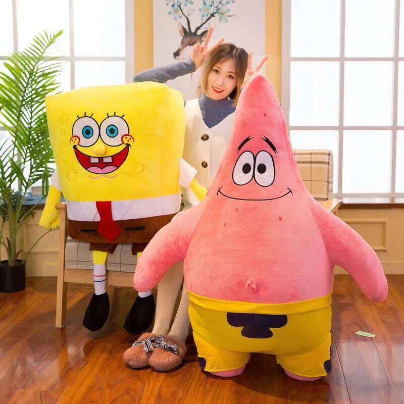 2pcs/lot 35cm Cute SpongeBob Patrick Star Plush Toy Very Soft Hug Pillow Stuffed Cartoon Anime Plushies Kawaii Doll Xmas Gifts Y260128