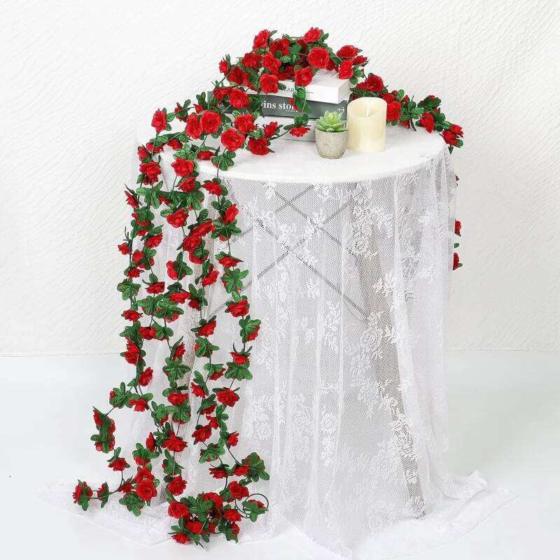 5pcs 98in Artificial Flower Garland, Fake Red Roses Vines Silk Flowers for Wedding Arch Bedroom Home Wall Backdrop Room Decor Y260130