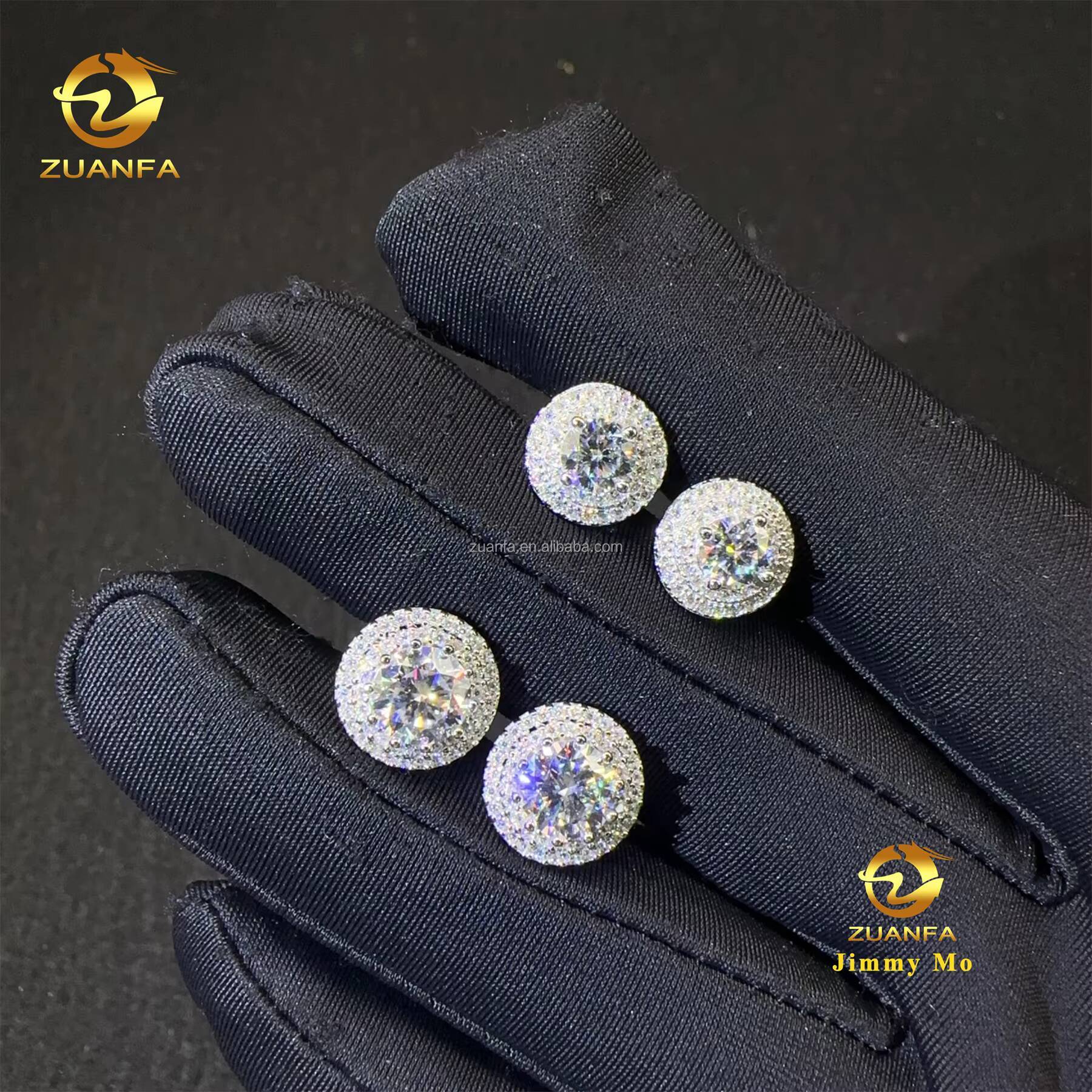 Fashion Popular Rapper Fire Jewelry Men Iced Out Hip Hop Sterling Silver 925 Screw Back Moissanite Diamond Stud Earrings Men