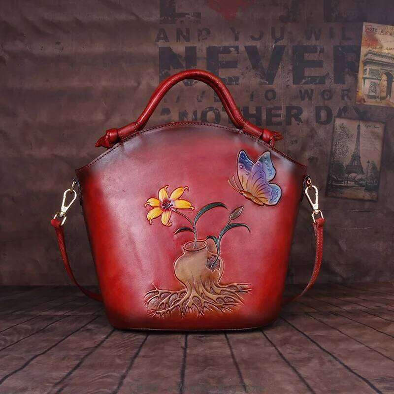 Women S Fashion Emboss Elegant Retro Handbag Bucket Shoulder Crossbody Bag National Style Top Handle Office Daily KABAHEBINGJUE