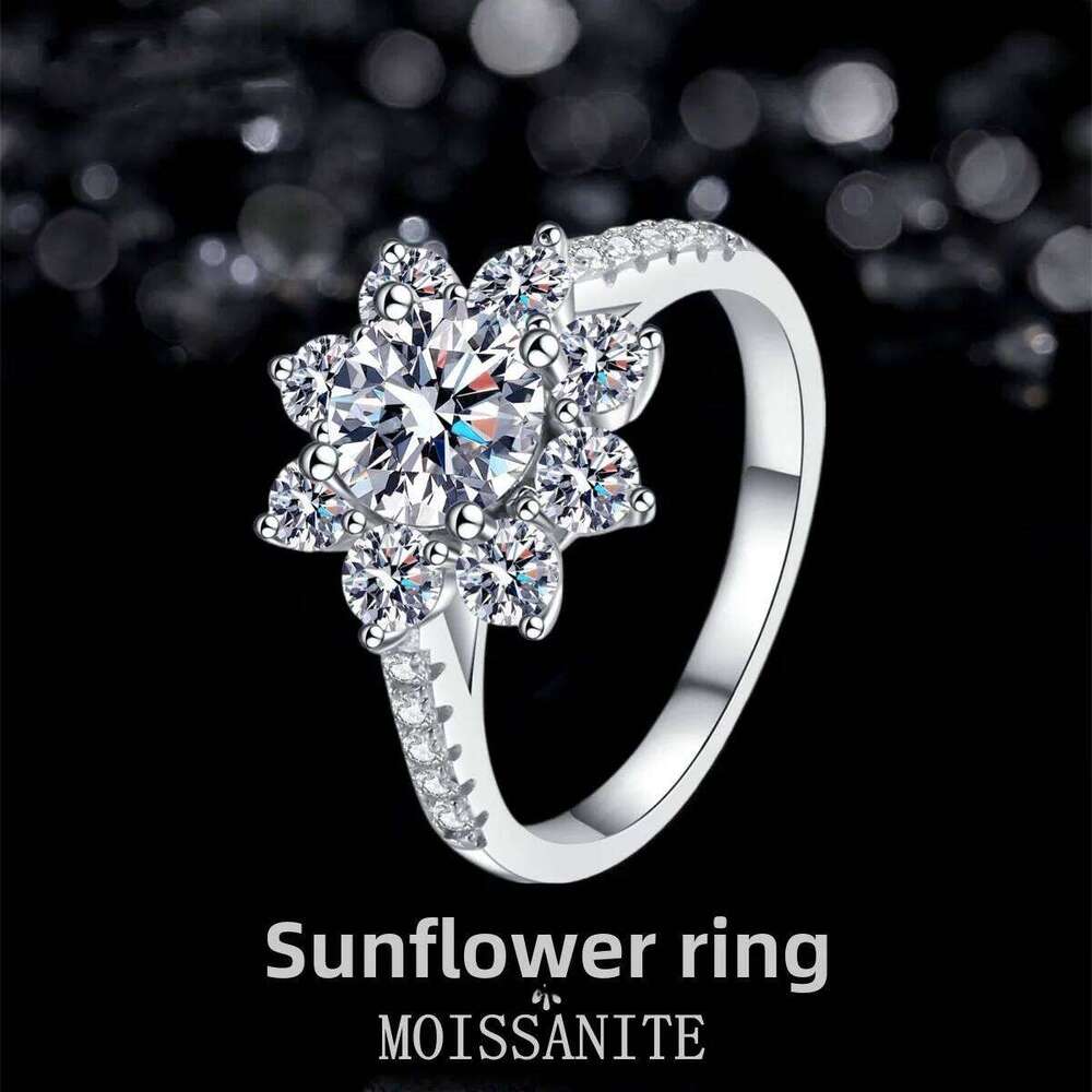 S925 Sterling Silver 2ct Moissanite Sunflower Ring - 18K Gold Plated XJ260130