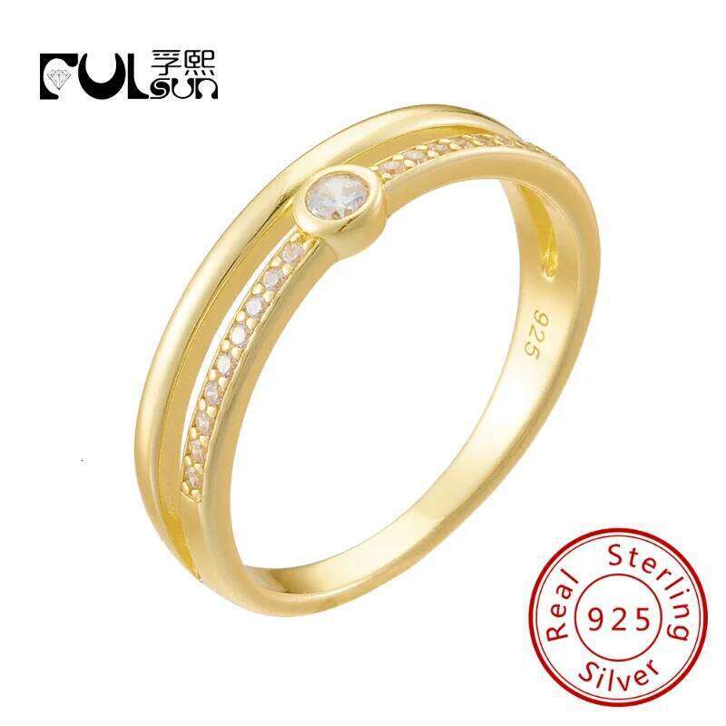 FULSUN Original Design Minimalist Single Stone Double Layer 925 Sterling Silver 14k Gold Plated Trend Ring for women XJ260130