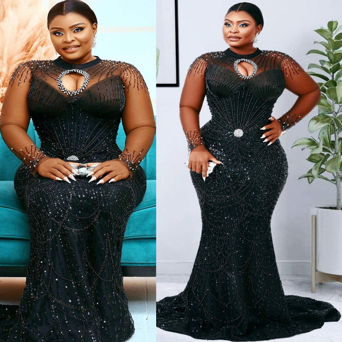 Aso Ebi Black Mermaid Prom Dresses 2026 Beaded Crystals Sheer Neck Evening Formal Party Second Birthday Engagement Gowns Dress For Special Occasions