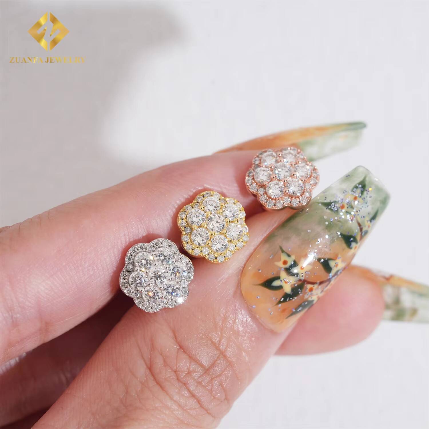 Hot Sale Full Moissanite Diamond Hoop Earrings Iced Out Moissanite Flower Cluster Moissanite Earrings Screw Back