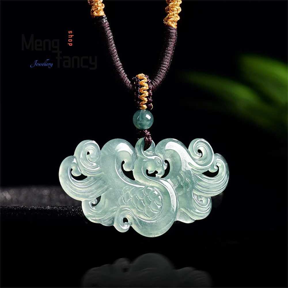Genuine Natural A-grade Jadeite Blue Water Phoenix Pendant With the Arrival of the Phoenix Ice Type Jade Pendant Fashion Jewelry Y260130