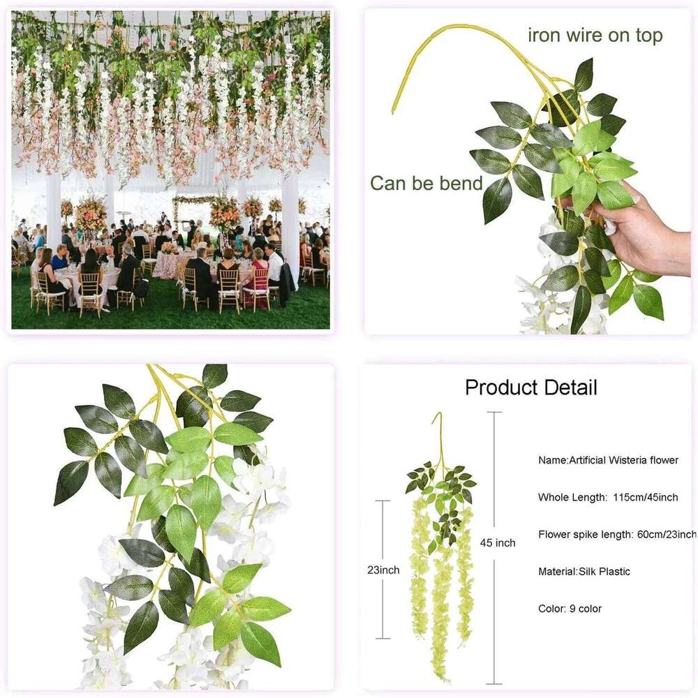 12PCS Artificial Fake Wisteria Vine Ratta Hanging Garland Silk Flowers String Home Party Wedding Decor Y260130