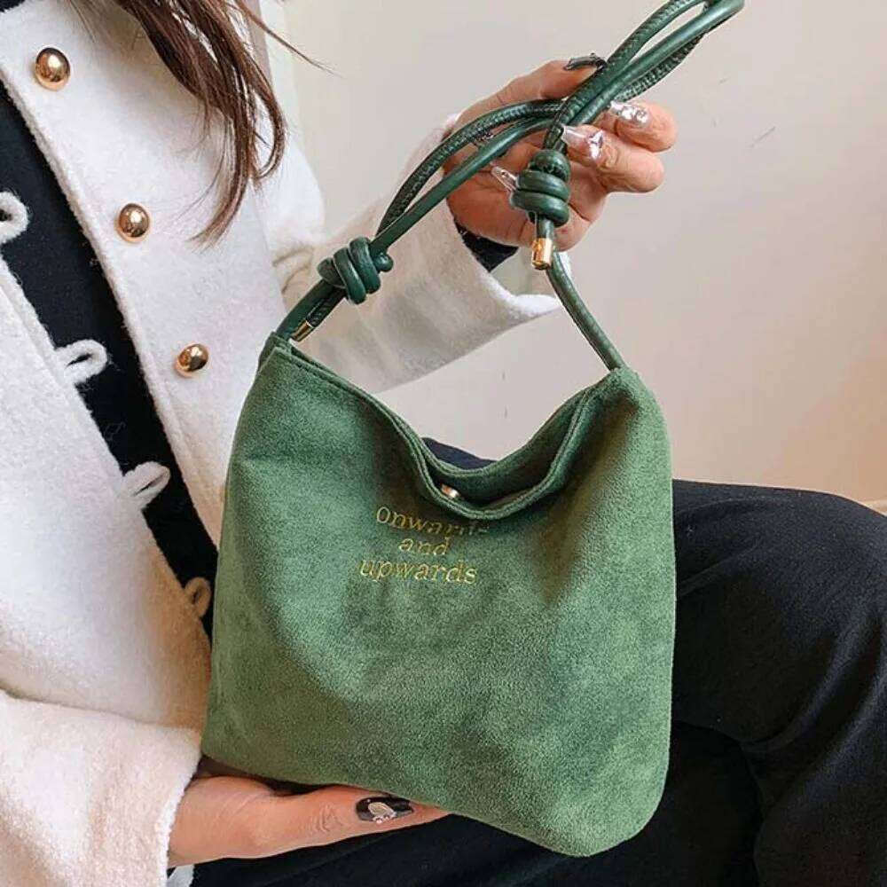 Large Capacity Women's Suede Letter Pattern Magnetic Buckle Texture Matte Shoulder Bag Retro Lightweight Velvet PU Handbag Z260130