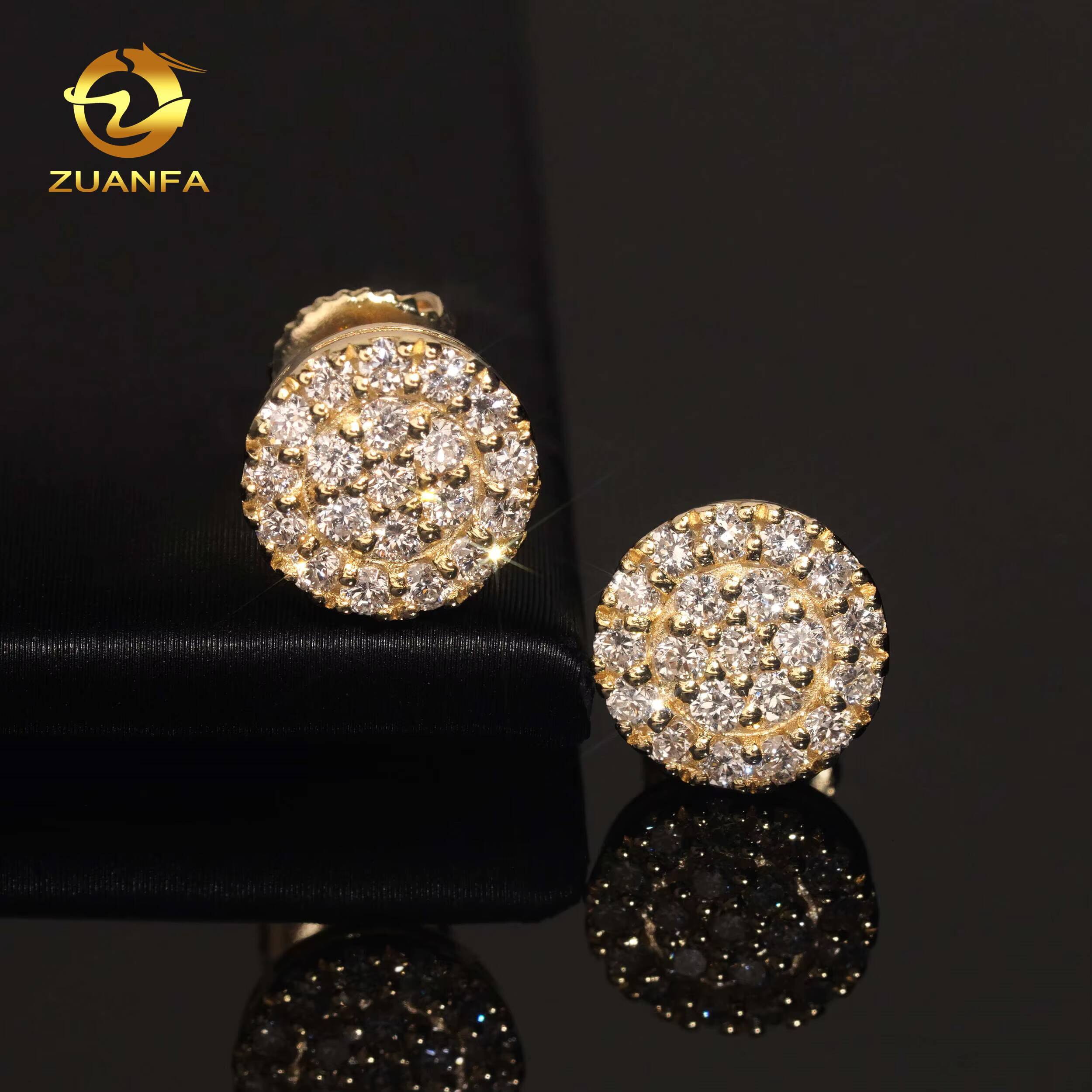 Trendy 9mm Fashion Round Full Iced Out Hip Hop Earring Cluster Lab Diamond 925 Sterling Silver Iced Out Screw Back Earrings