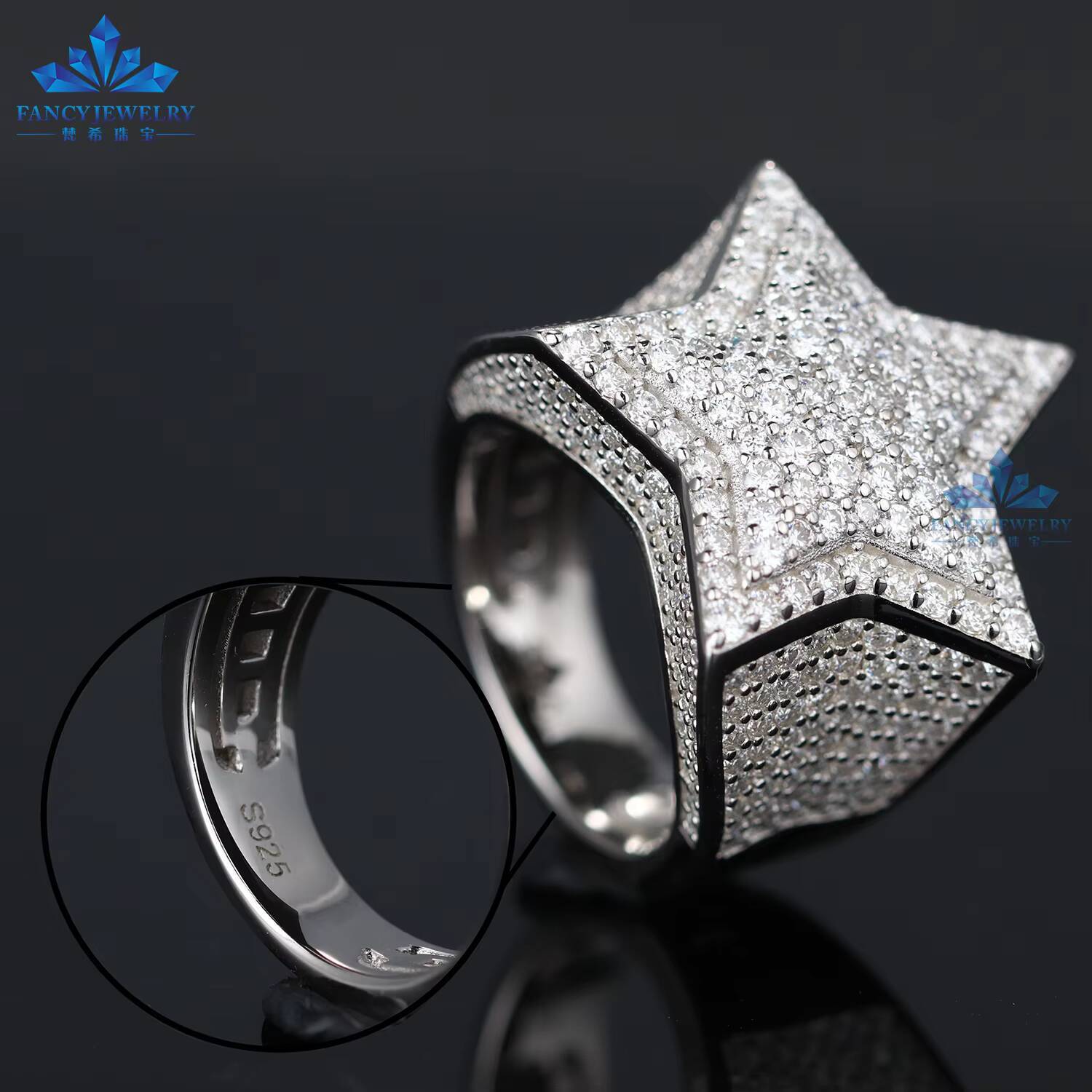 Cheap Price Unisex Moissanite Hip Hop Ring Durable 925 Silver Jewelry Ice Out Five Star Finger Ring for Daily Wear