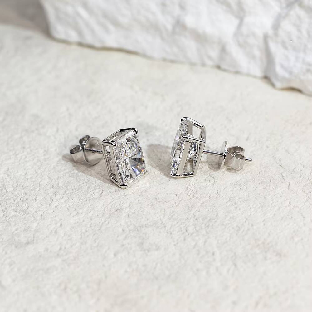MSE-776 Women Man Earrings Jewelry 18k Solid Gold Radiant Lab Grown Diamond Earrings