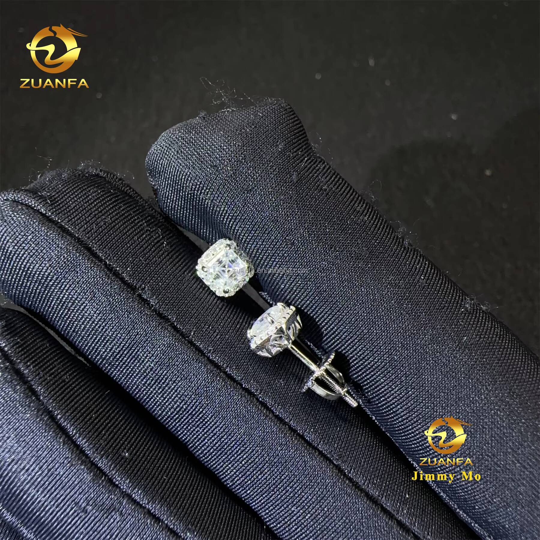 Drop Shipping Bulk Stock Pass Diamond Tester Iced Out Hip Hop 925 Sterling Silver Vvs Asscher Moissanite Diamond Stud Earrings