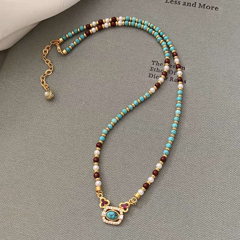 Turquoise Red Agate Shijia Pearl Beaded for Women Elegant Internet Celebrity Light Luxury New Chinese National Style Collarbone Necklace