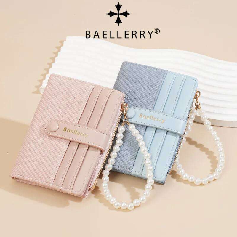 Chic Women Wallet High Class Ins Trendy Student Color Block Pearl Chain Purse Z260130