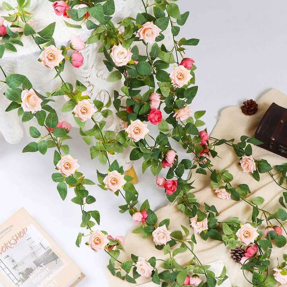 Multicolor Artificial Rose Flower Vine Silk Petal Ornament Wall Hanging Garland Photo Props DIY Accessories W260130