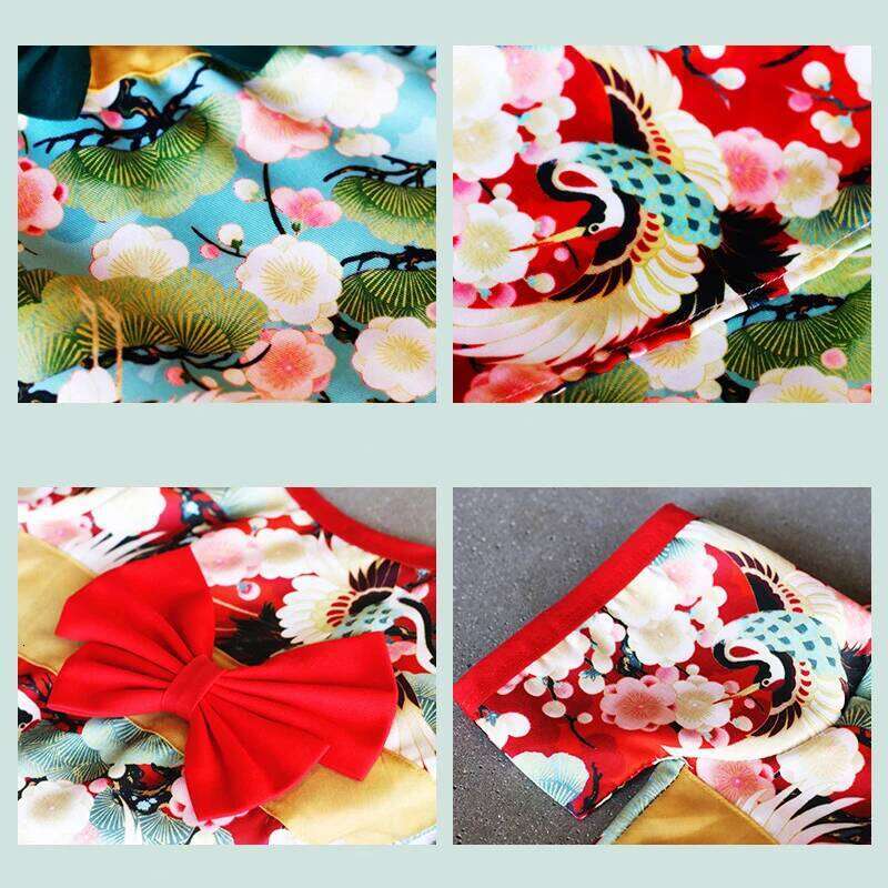 Cat Japanese Kimono Cosplay Coat Crane Cherry Blossom Pattern Jacket Girl Dog Dresses Chihuahua Pet Clothes H260129