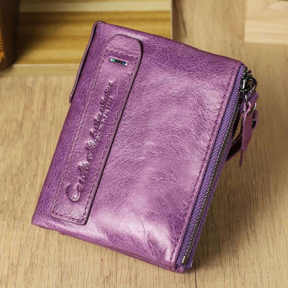 CONTACT'S Genuine Leather Short Wallets for Women Fashion Card Holder Money Clip Coin Purse Men Pocket Mini Wallet Female Girls Z260130