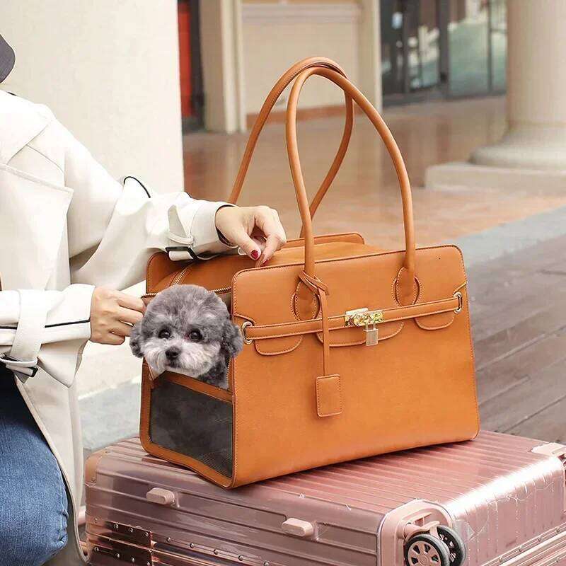Luxury PU Dog Carrier, Cats Carrier Purse Soft-Sided Leather Handbag Pet Bag for Small Dogs Puppy and Cat Chihuahua 26H0130