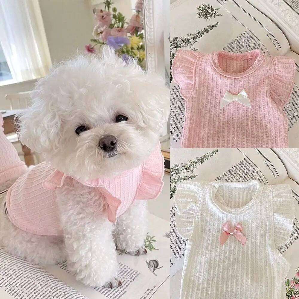 Cute Bow Vest 2025 Dog Puppy Pullover Summer Breathable Two-Legged Clothes Solid Color Cat Pet Products H260130