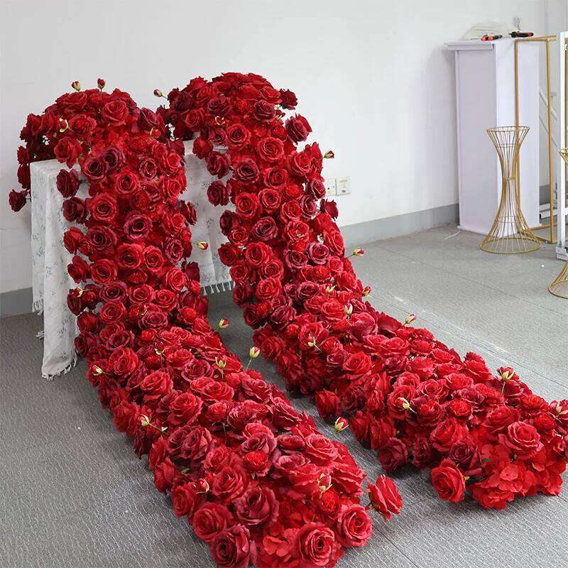 2m runner white red rose arrangement artificial flower row wedding dining table decoration flowers W260130