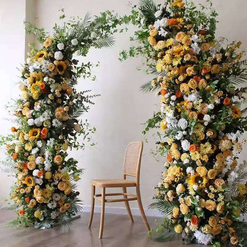 Yellow With Rose Floral Arrangement Wedding ox Horn Arch Backdrop Decor Flower Stand Party Event Stage Frame Prop Window Display Y260130