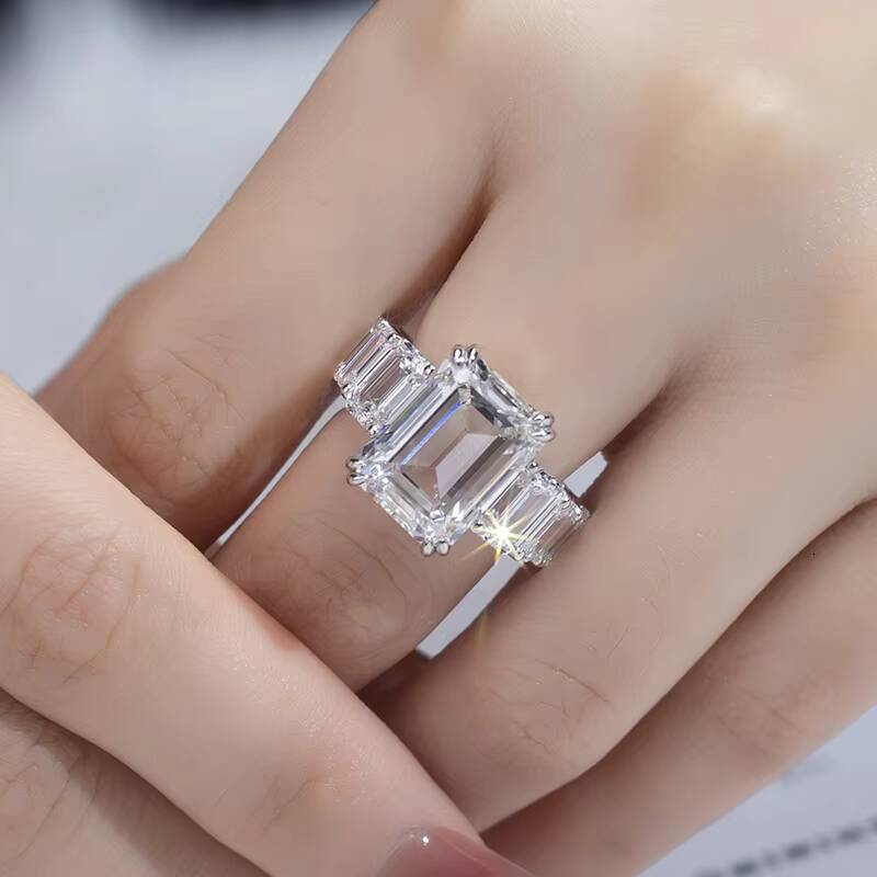 Messi Jewelry Custom Ring Jewelry MSR-1010 Hot Selling PT950 Emerald Shape Engagement Lab Grown Diamond Ring