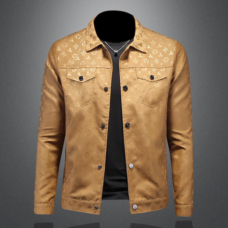 2026 Spring and Autumn New Printed Collar Jacket Men's Fashion Trend Slim Fit Versatile Casual Coat Black Khaki Size M-5XL