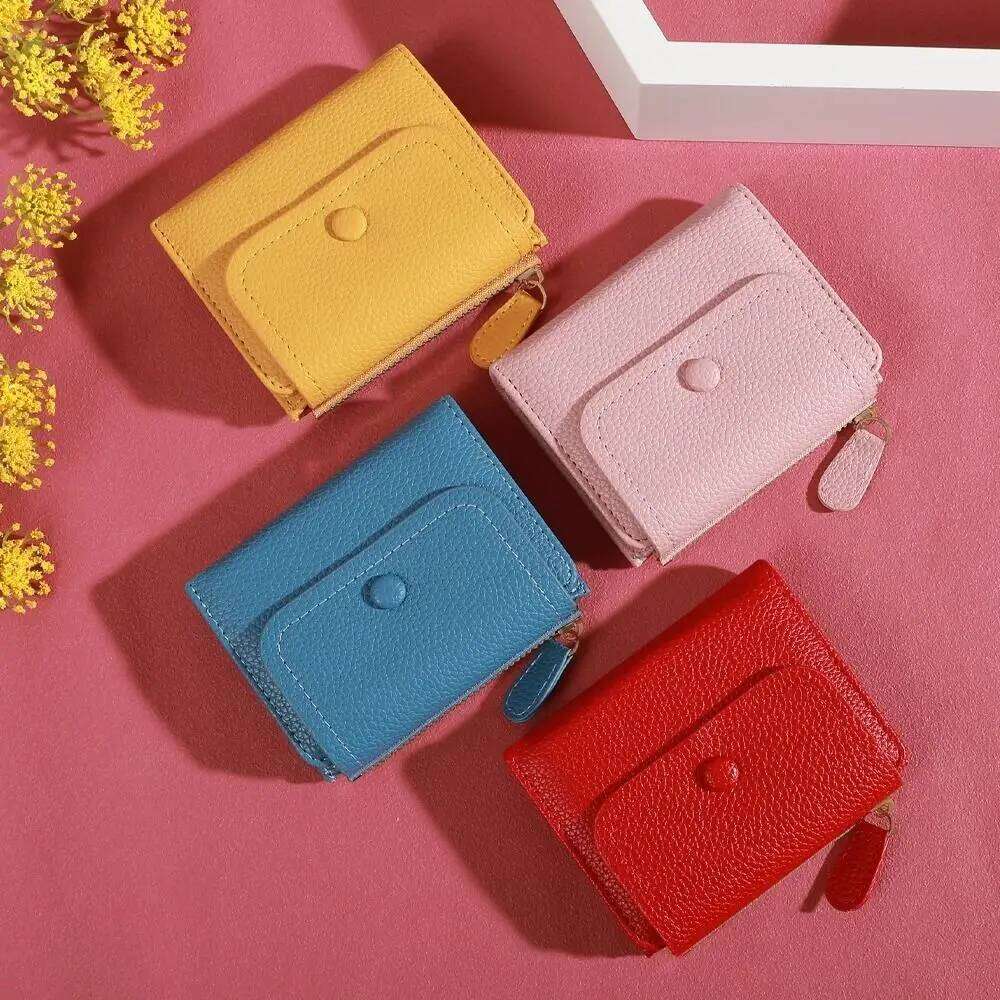 Fashion PU Leather Short Multi-Cards Large Capacity Card Bag Wallet Cute Lightweight Zipper Coin Purse Z260130