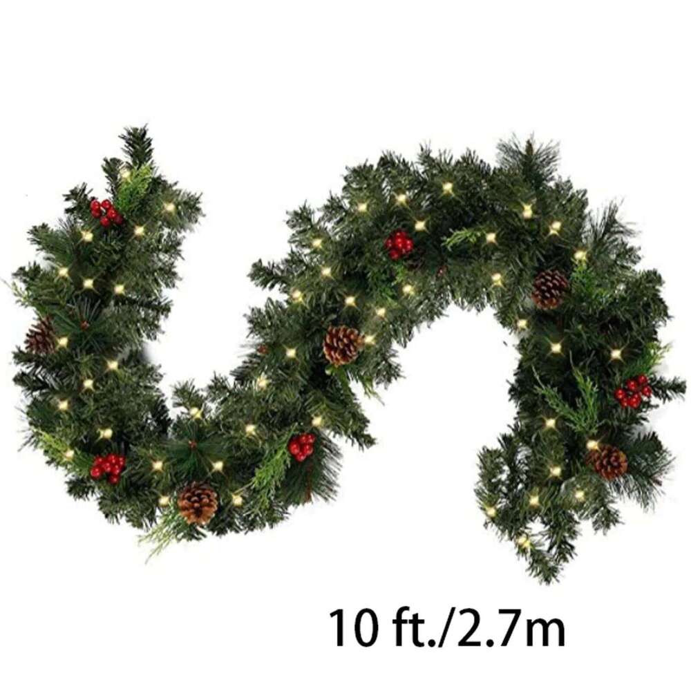 2.7M Artificial Green Garland Wreath Xmas Home Party DIY Christmas Pine Tree Rattan Hanging Decoration W260130