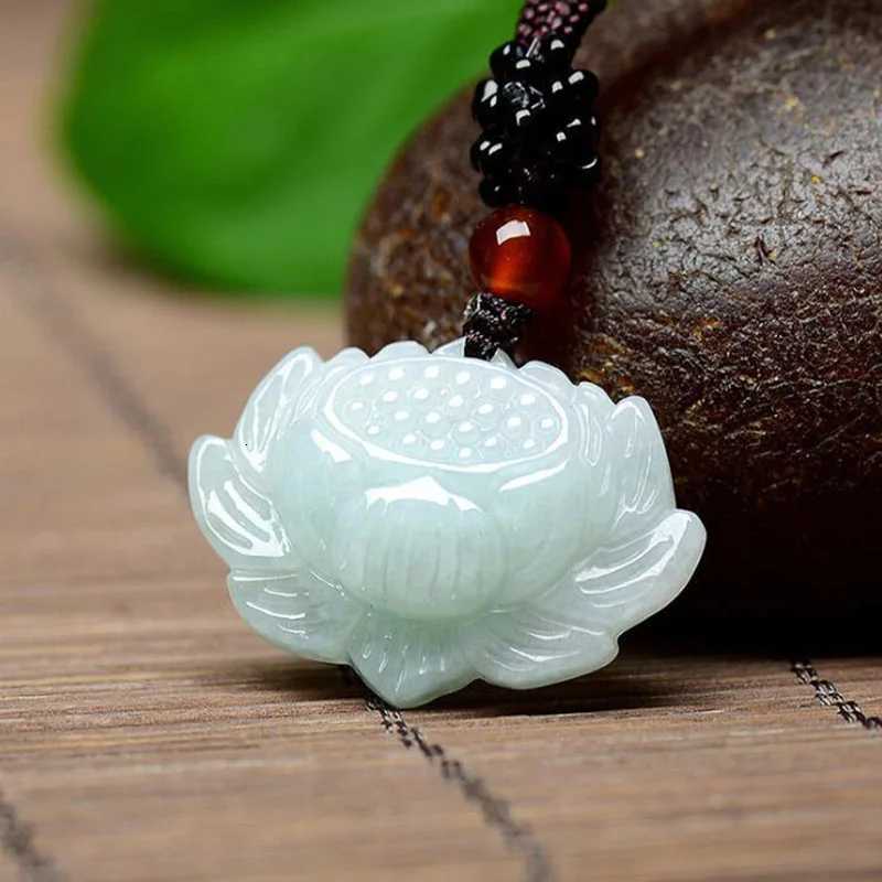 Drop Shipping Natural Burma Jade Flower Pendant Necklace Lucky Amulet Jade Lotus Necklace For Men Women Jade Jewelry Gifts Y260130