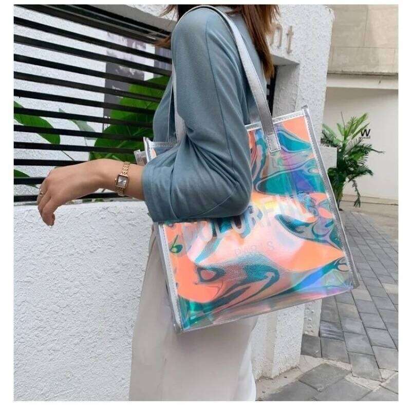 Women's Jelly Tote Waterproof Transparent PVC Laser Summer Trend Beach Large Capacity Shoulder Bag Z260130