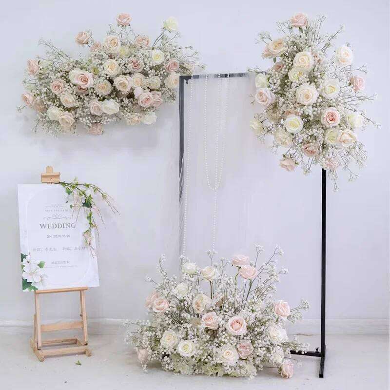 Luxury Rose Babys breath Artificial Flower Row Wedding Backdrop Arch Decor Hang Floral Arrangement Event Party showcase props Y260130