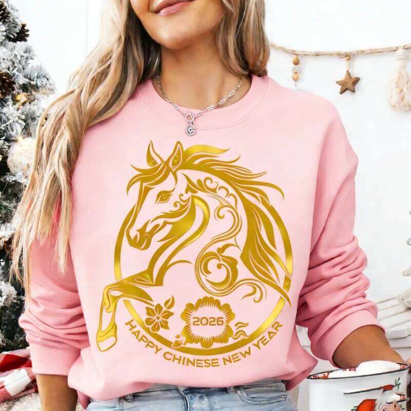 Happy Chinese Long Sleeve Keep Warm Sweatshirt Horse Zodiac Lunar New Year Family Holiday Winter Matching Hoodies luanyun