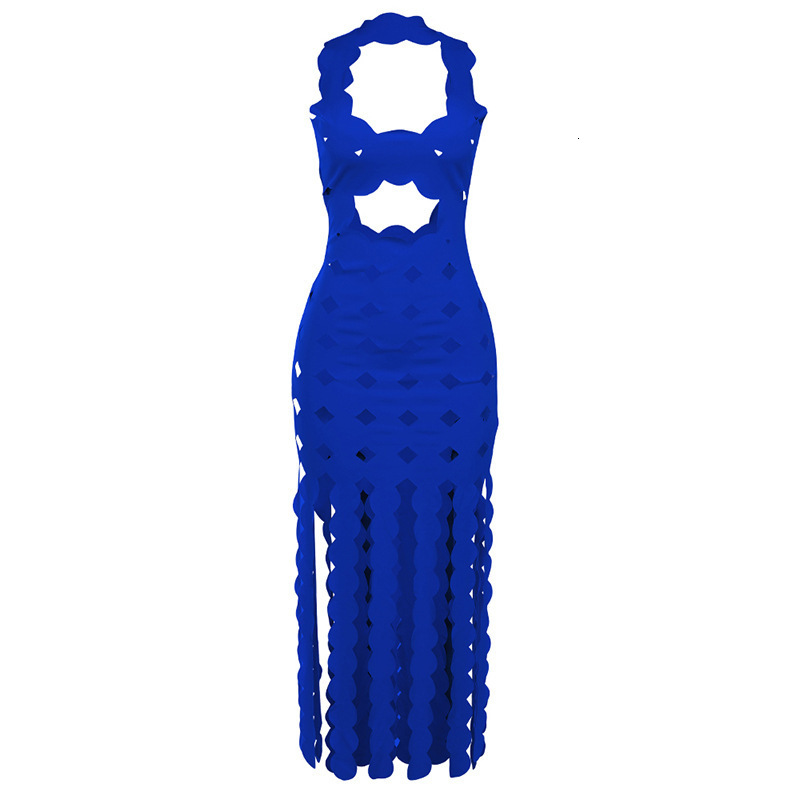 Luxury Brand Designer Clothes 2023 European And American Style Summer Women's Fashion New Sexy Sleeveless Hollow High Waist Slim Fit Long Dress