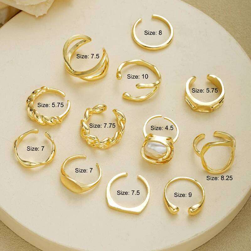 12 Pcs/Set Fashion Gold Color Irregular Geometric Open Rings For Women Men Punk Metal Adjustable Knuckle Joint Ring Jewelry Gift XJ260130