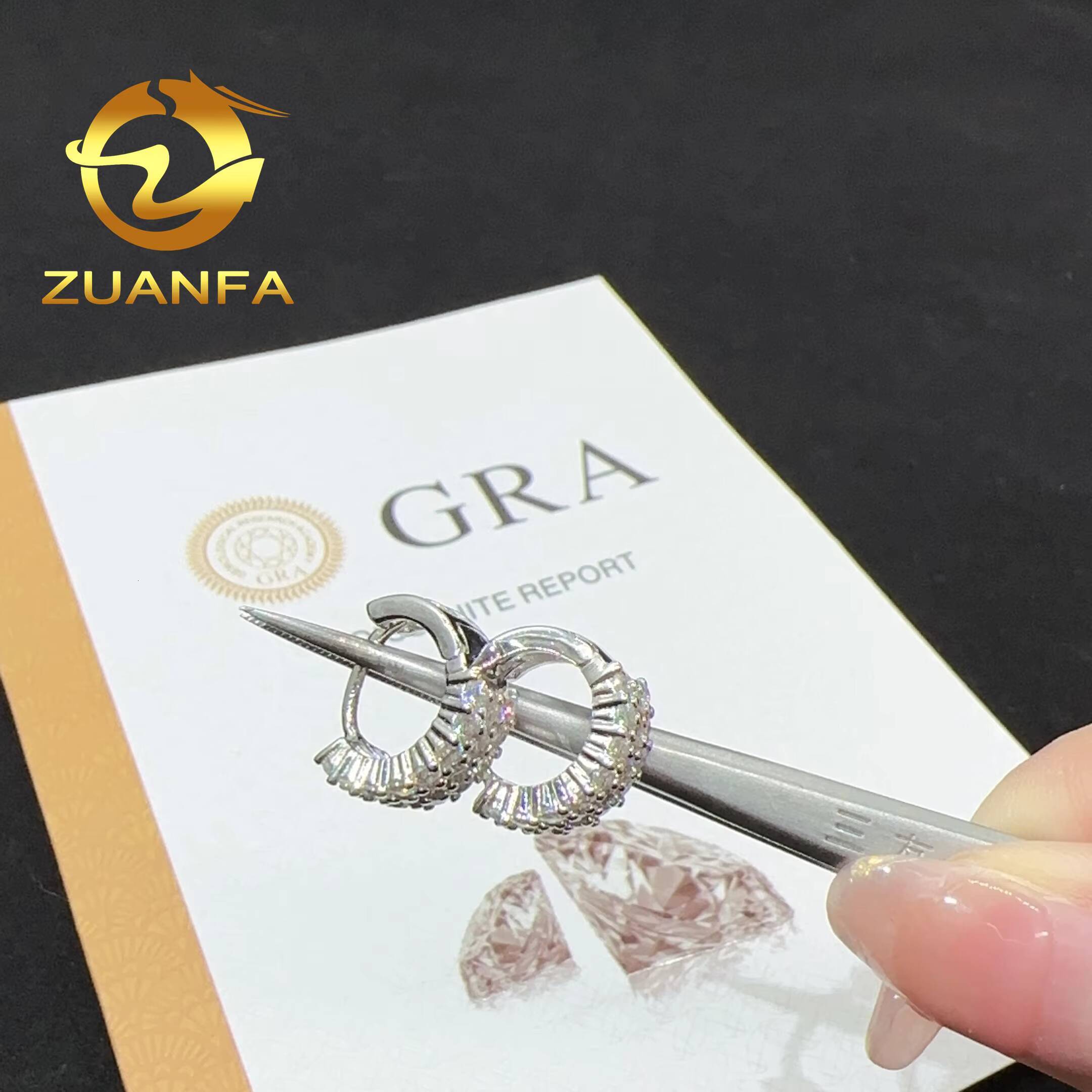 Fine Jewelry Hiphop Earrings 3 Row Moissnite Hoop Ear Rings Women Men Silver Moissanite Rapper Earrings