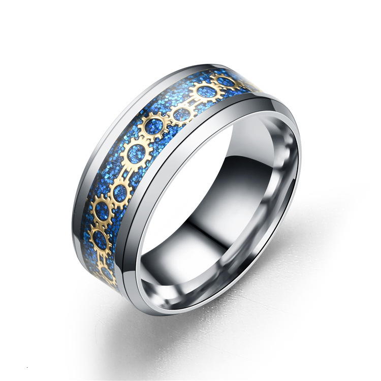 Trendy Jewelry New Inlaid Glaze Gear Stainless Steel Ring Hot-Selling Source Manufacturer