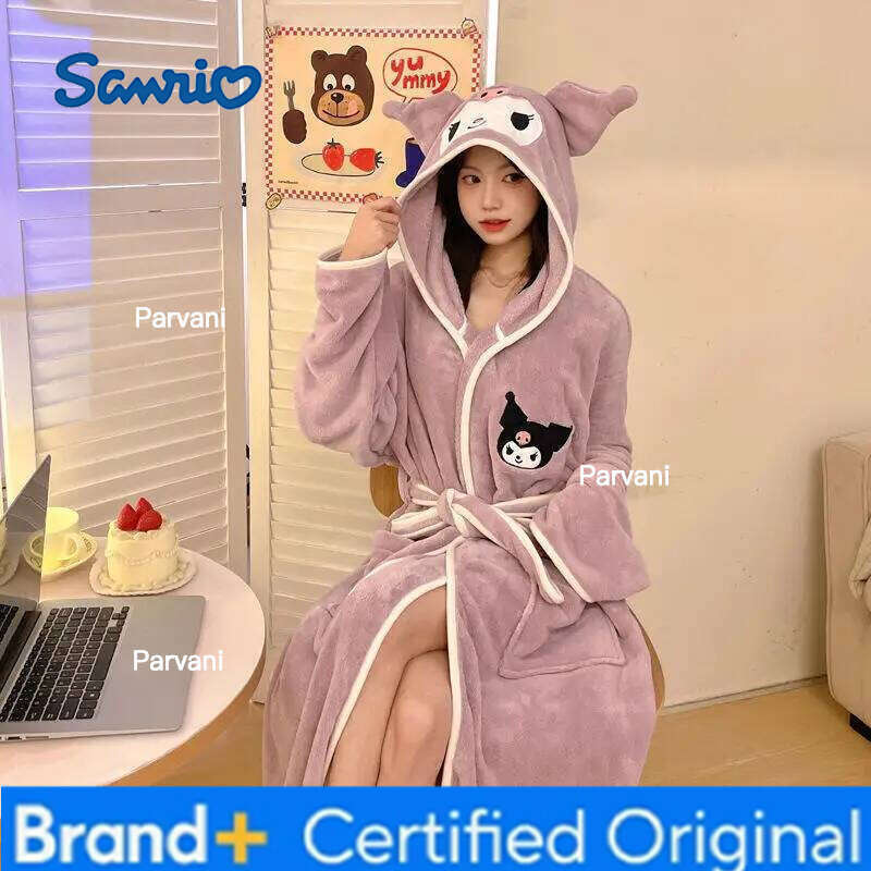 Sanrio Kawaii Anime Cute Kitten Women's Robe Cartoon Sweet Fashion Nightdress Teen Comfort Soft Home Clothing Thick Warm Bath Towel H260130