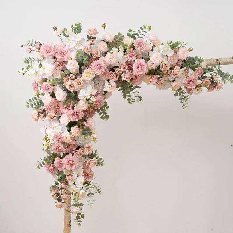Pink Rose Delphinium green Leaf Artificial Hang Corner Flower Wedding Road Lead Floor Floral Arrangements Event Backdrop Decor W260130