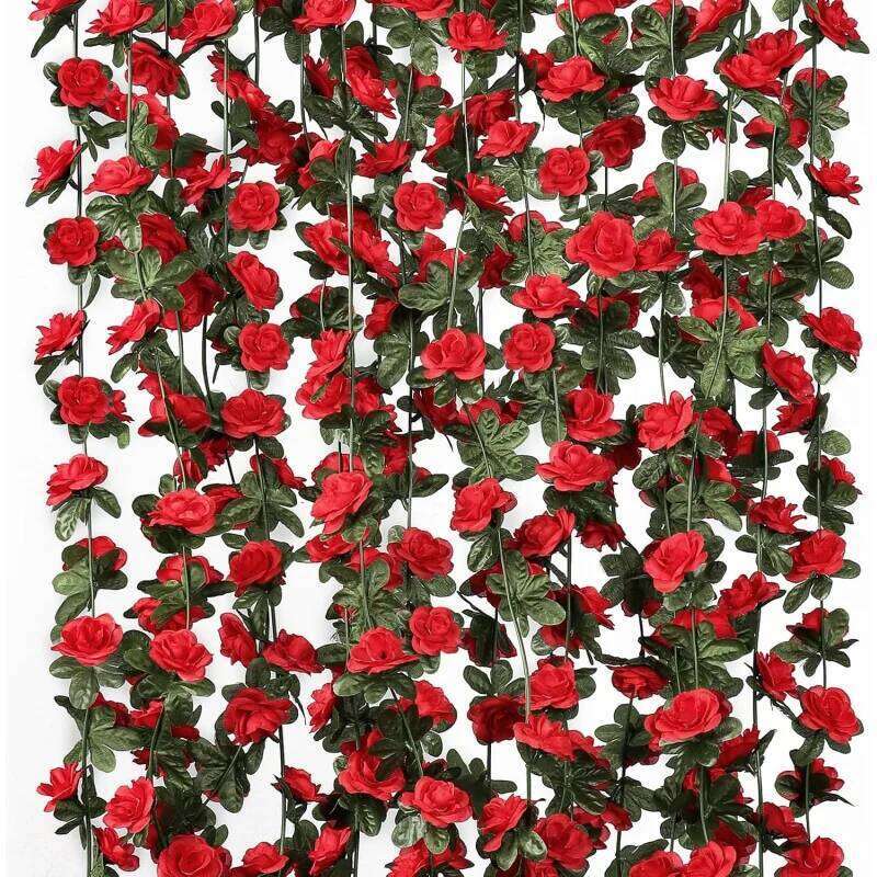 5pcs 98in Artificial Flower Garland, Fake Red Roses Vines Silk Flowers for Wedding Arch Bedroom Home Wall Backdrop Room Decor Y260130
