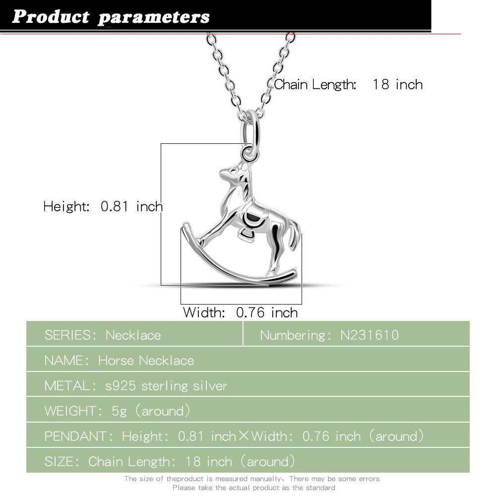 925 Sterling Silver Horse Shape Pendant Necklace For Women, Authentic Jewelry, Chain Design, Luxury
