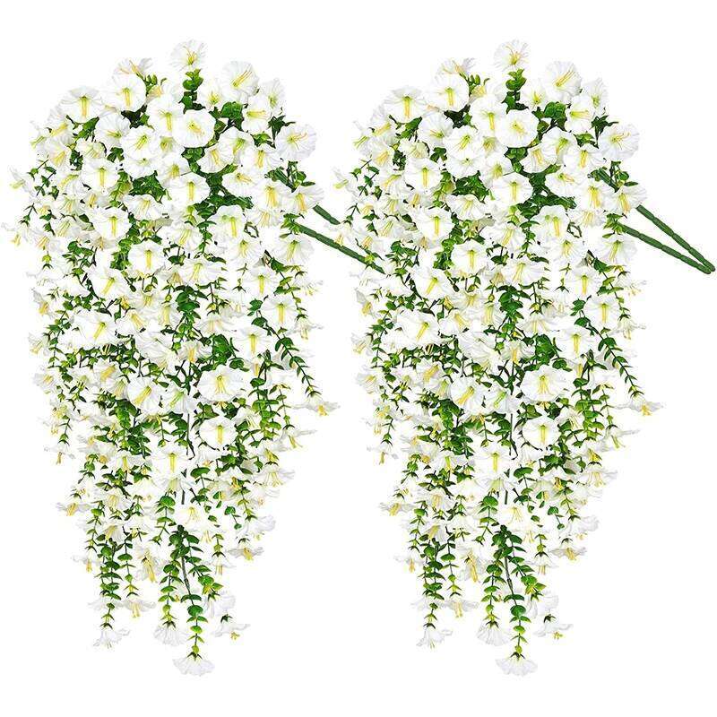 1/2Pc 75cm White Artificial Morning Glory Wall Faux Violet Plants Hanging Flowers Vines for Home Garden Wedding Decor Y260130